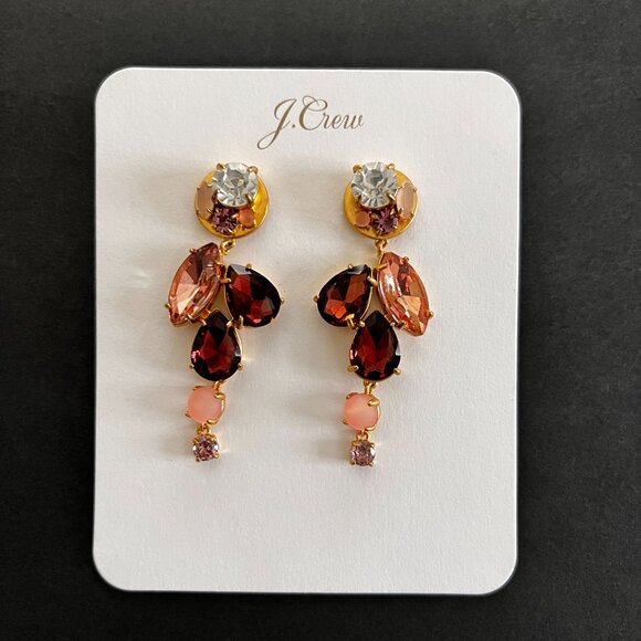 J.Crew Jewelry - J.Crew Gold-Tone Crystal & Glass Drop Earrings With Pink & Red Stones